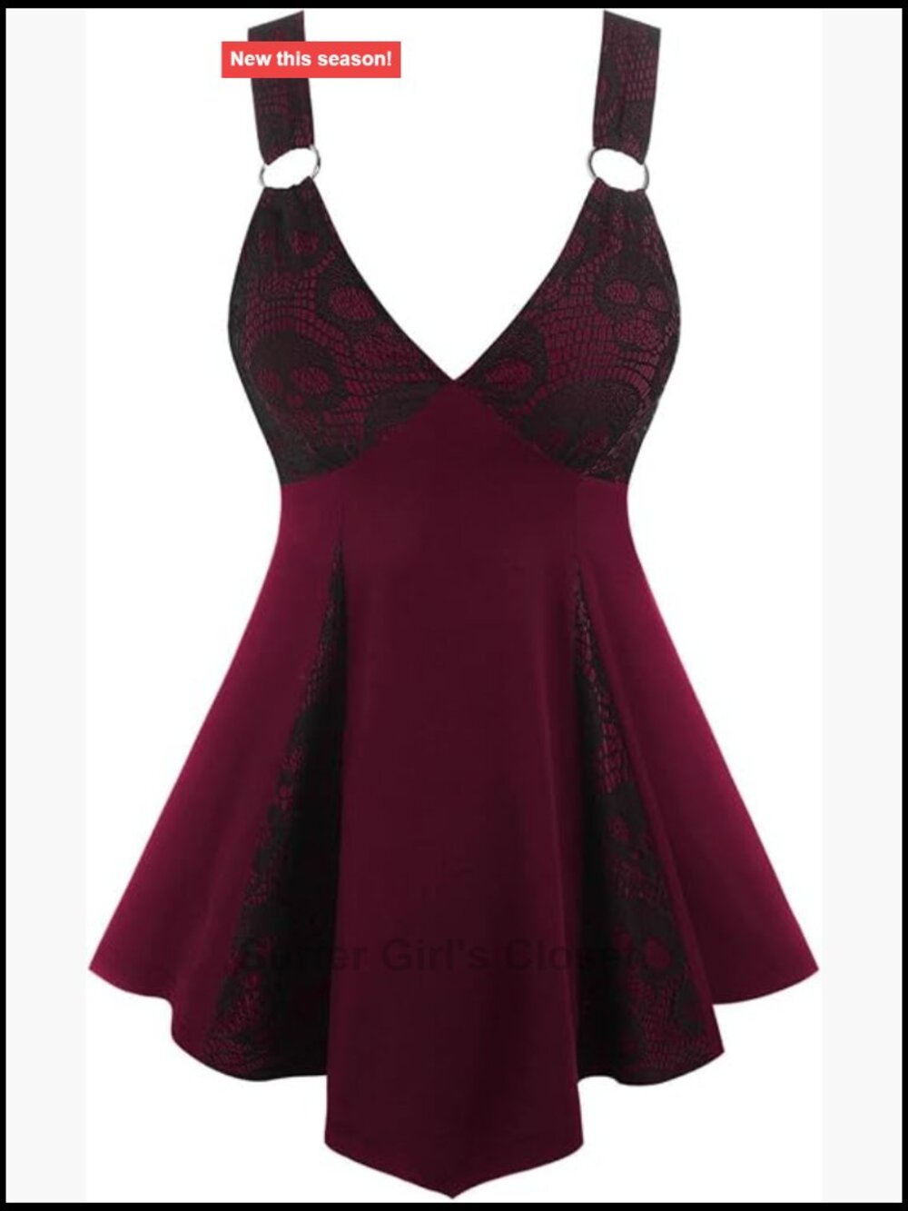 Gothic Skull Lace Plunge Tank Top for Women Sleeveless V-Neck Stretch